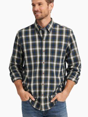 IZOD Blue Plaid Medium Men's Long Sleeve Button Up Dress or Casual Shirt